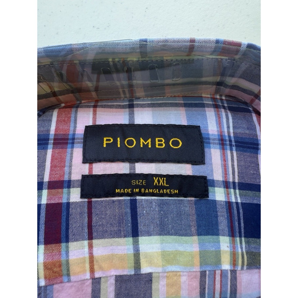 Piombo Shirt Men's Size XXL Pink Blue Plaid ‎ Button Down Long Sleeve NWT. H46 - Picture 2 of 3